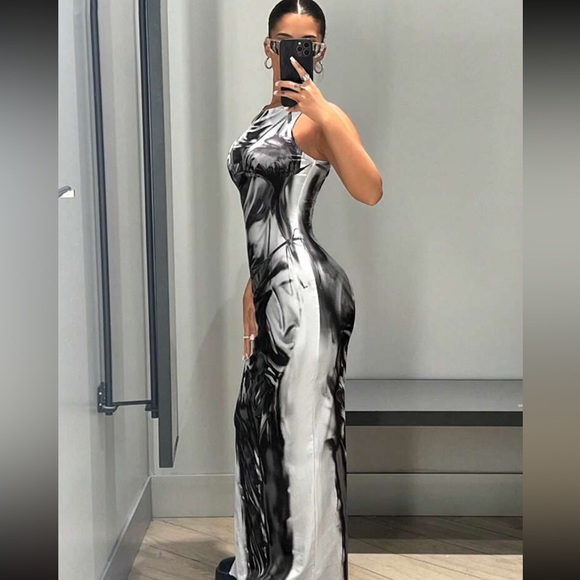 Graphic Print Split Thigh Tank Long Dress - Picture 3 of 4